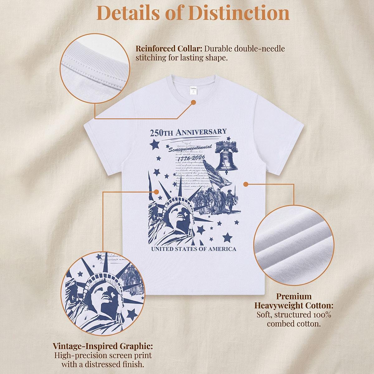 t-shirt with '250th Anniversary' in different color
