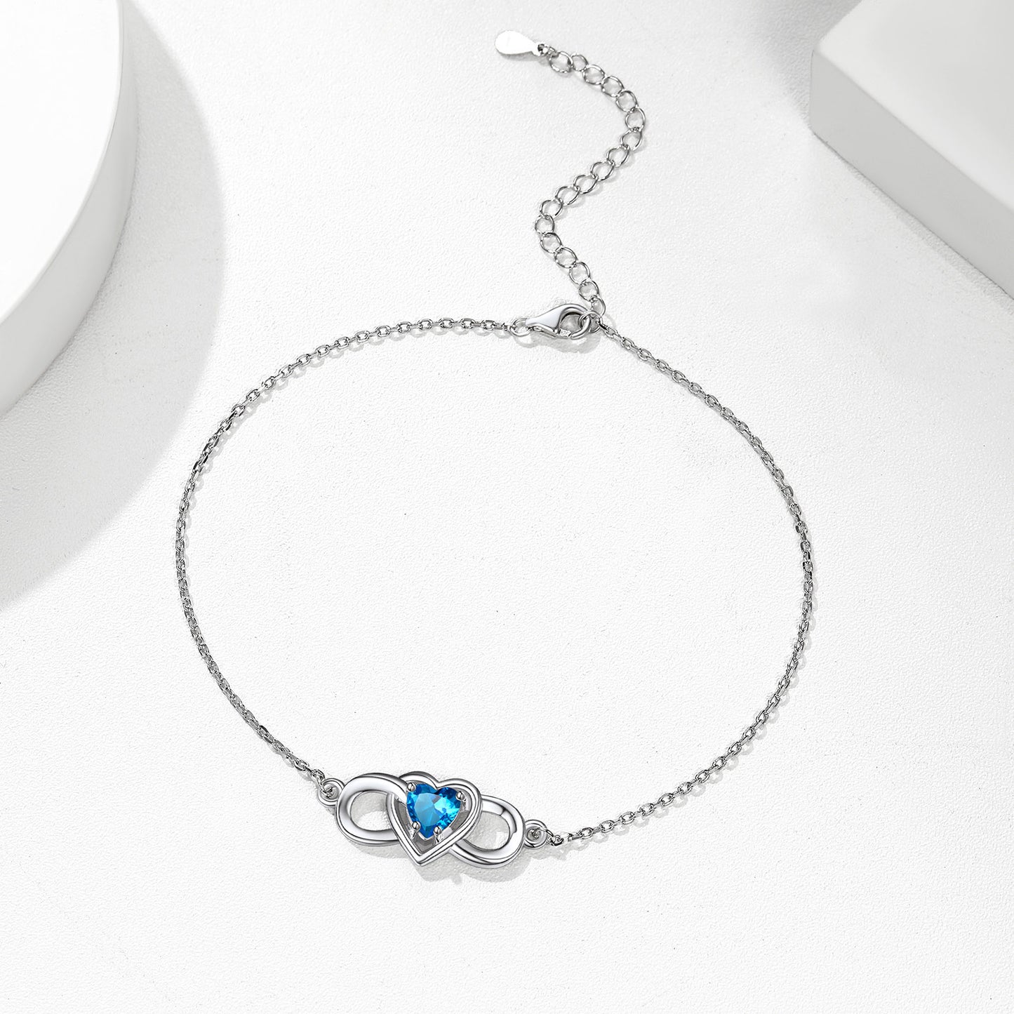 925 Sterling Silver Infinity Heart Birthstone Anklet For Women