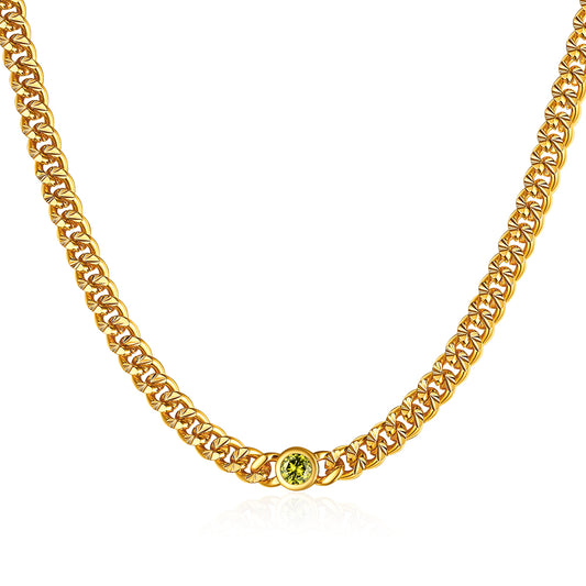 Gold Cuban Link Chocker Birthstone Necklace For Women