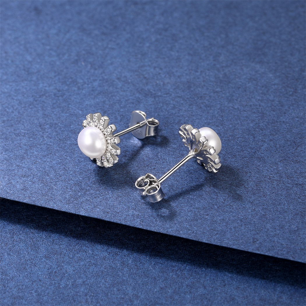 Boucles d'oreilles à tige en argent sterling avec perles de soleil et oxyde de zirconium