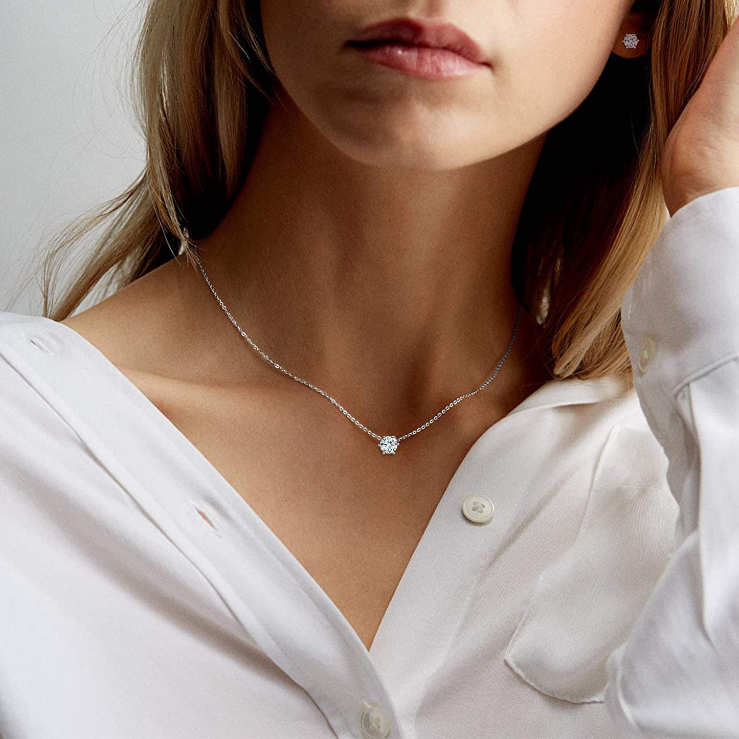 925 Sterling Silver April Birthstone Diamond Necklace For Women BIRTHSTONES JEWELRY