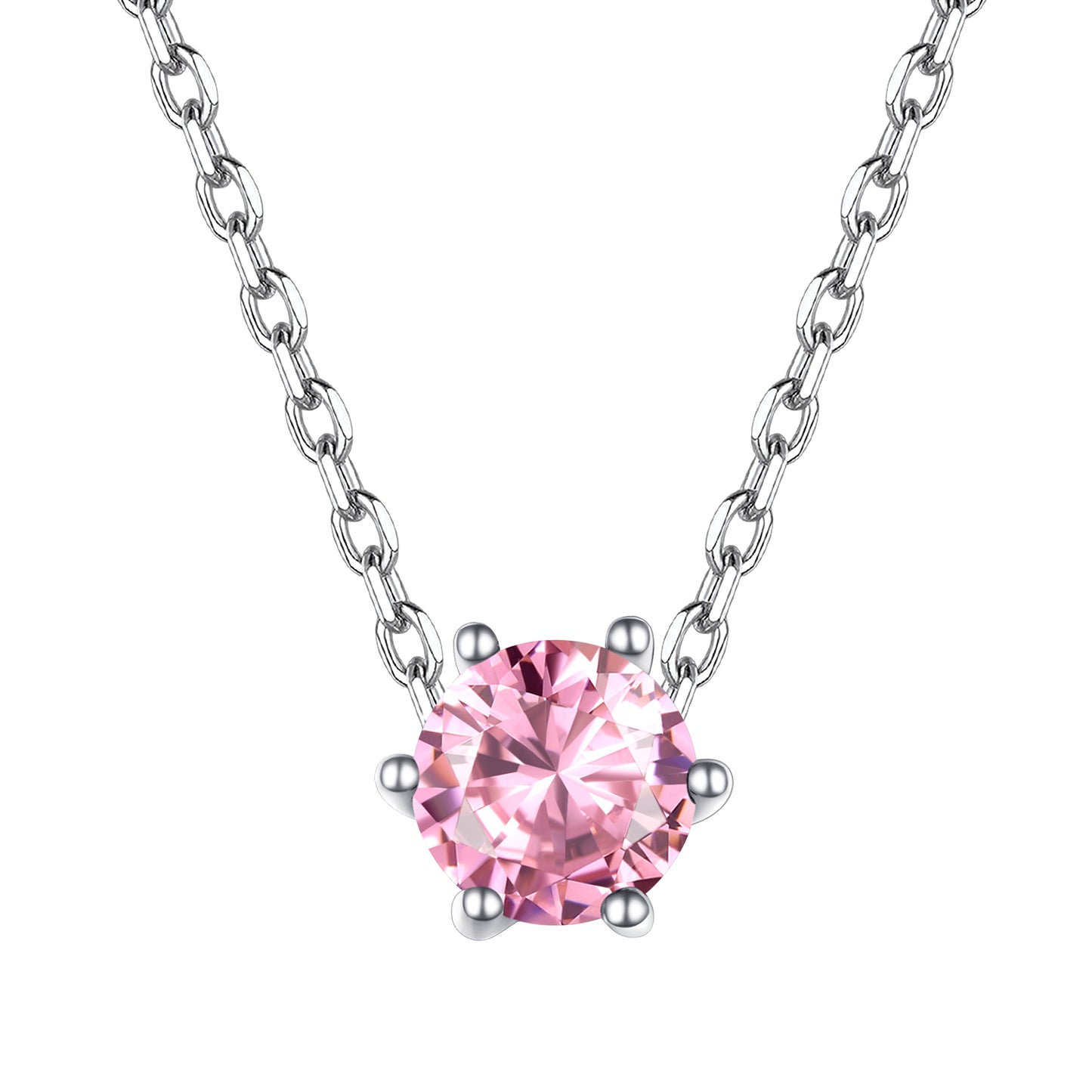 925 Sterling Silver Round Cut October Birthstone Necklace on a white background