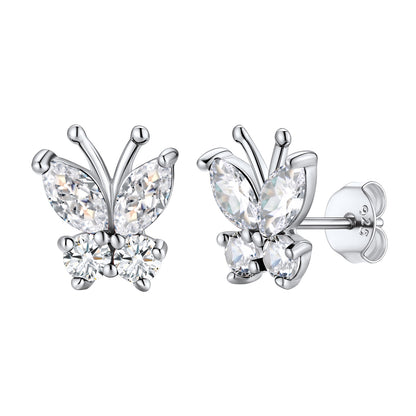 April Birthstone Butterfly Stud Earrings on whiite background