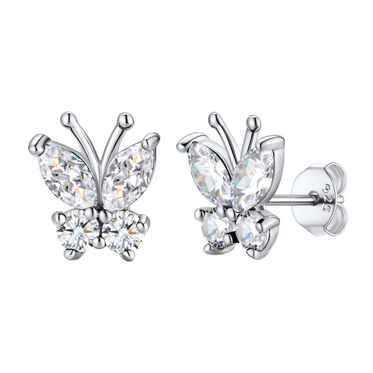 April Birthstone Butterfly Stud Earrings on whiite background