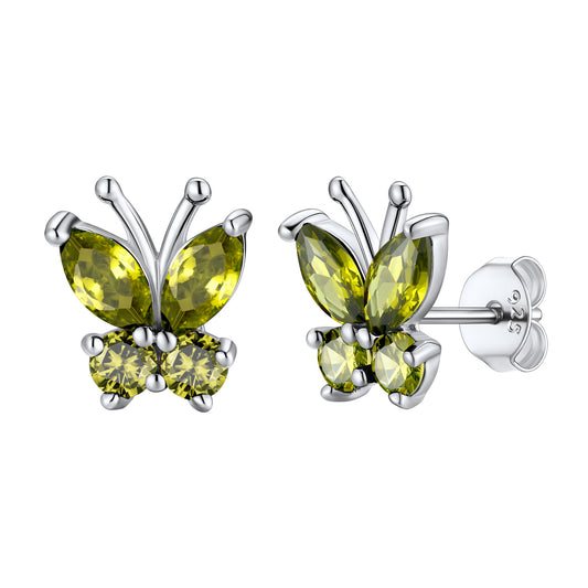 August Birthstone Butterfly Stud Earrings on white background