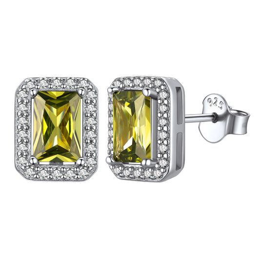 Sterling Silver Square Halo Birthstone Stud Earrings