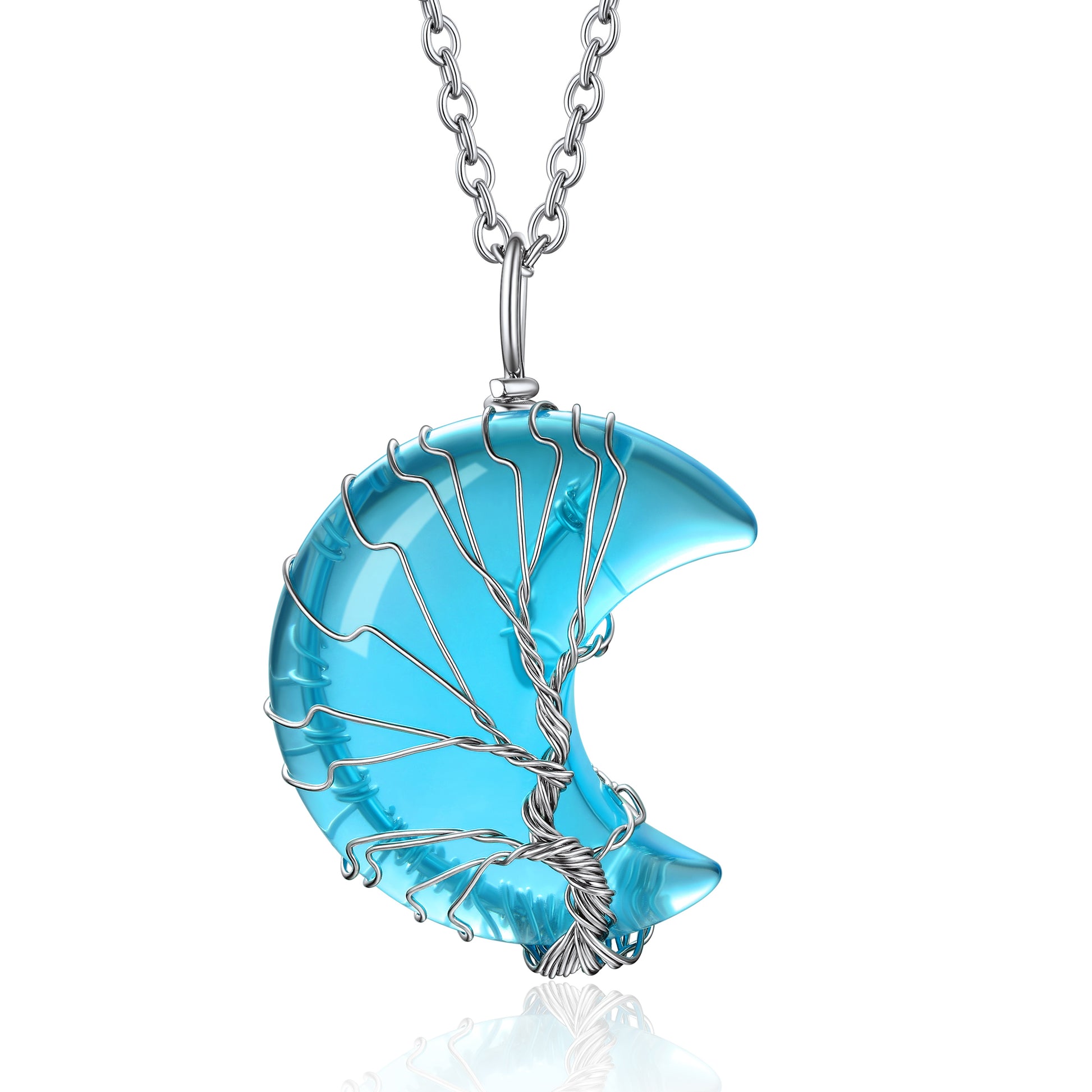 Tree of Life Wire Wrapped Crescent Moon Crystal Necklace for Women BIRTHSTONES JEWELRY