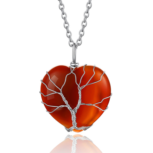 Tree of Life Wrapped Healing Heart Crystal Necklace for Women/Girls BIRTHSTONES JEWELRY