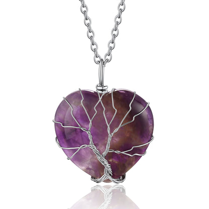 Tree of Life Wrapped Healing Heart Crystal Necklace for Women/Girls BIRTHSTONES JEWELRY