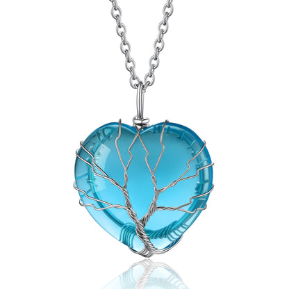 Tree of Life Wrapped Healing Heart Crystal Necklace for Women/Girls BIRTHSTONES JEWELRY