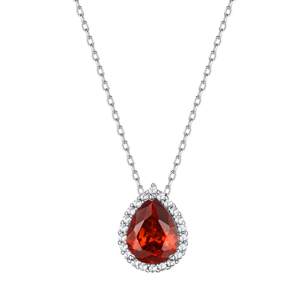 Sterling Silver Teardrop Halo Birthstone Necklace For Women