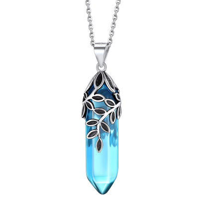 Silver Olive Leaf Birthstone Healing Crystal Necklace