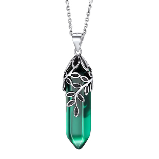 Olive Leaf Wrap Crystal Necklace in 925 Sterling Silver