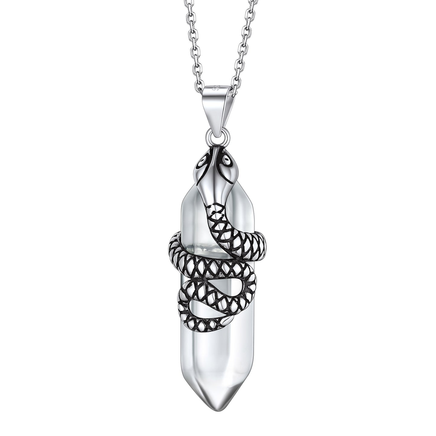 Sterling Silver Snake Wrap Hexagon Crystal Necklace