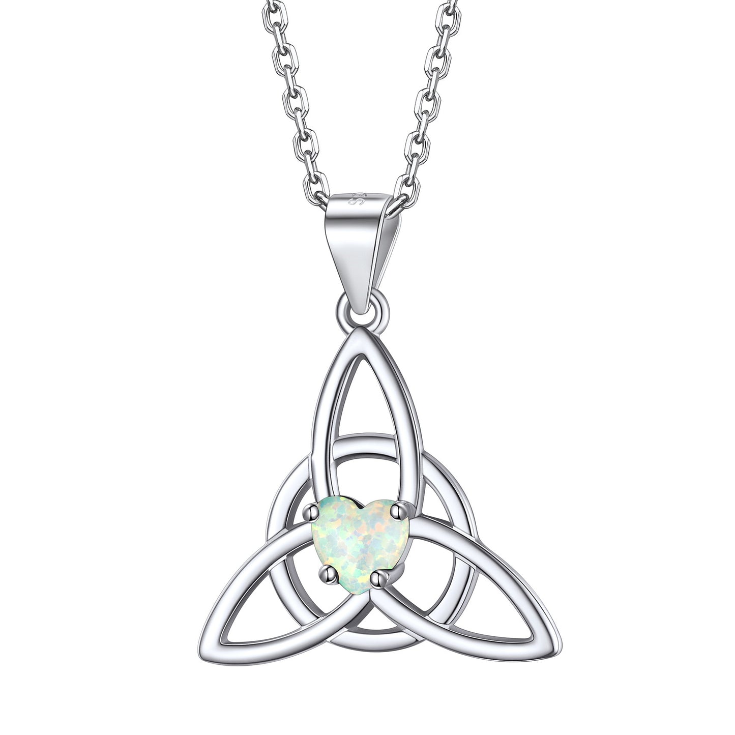 Celtic Trinity Knot Heart Opal Necklace Sterling Silver