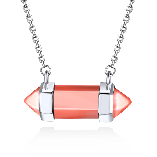 Silver Healing Birthstone Necklace Hexagon Chakra Crystal Pendant