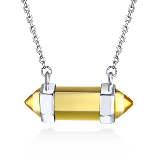 Silver Healing Birthstone Necklace Hexagon Chakra Crystal Pendant