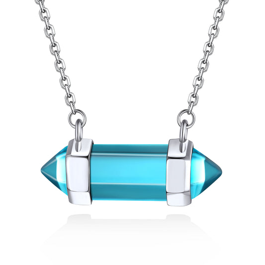 Silver Healing Birthstone Necklace Hexagon Chakra Crystal Pendant