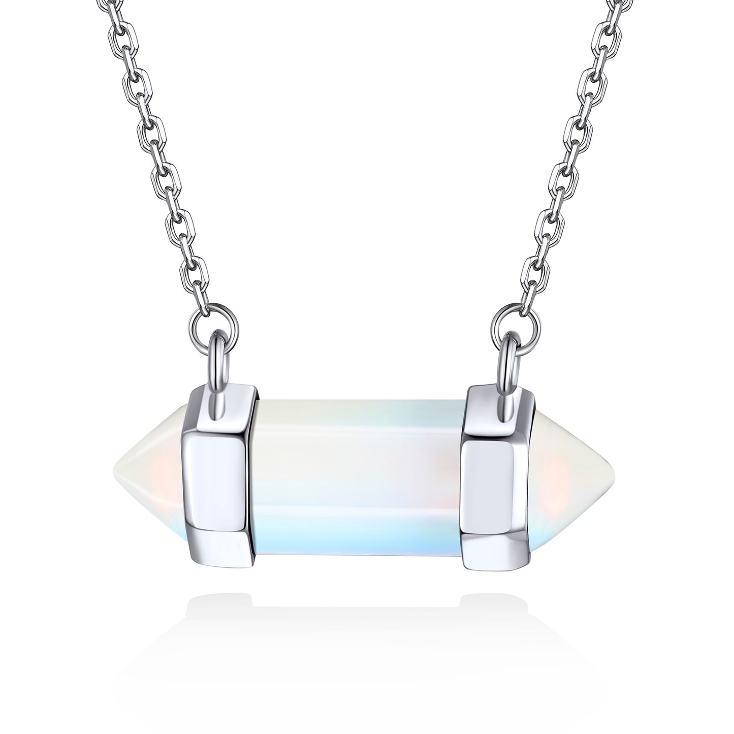 Silver Healing Birthstone Necklace Hexagon Chakra Crystal Pendant