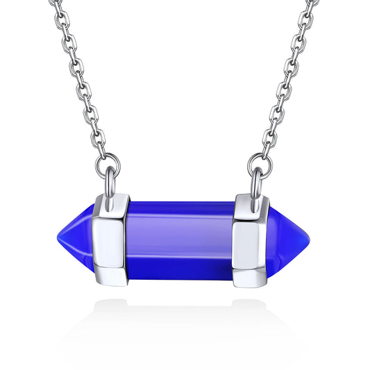 Silver Healing Birthstone Necklace Hexagon Chakra Crystal Pendant