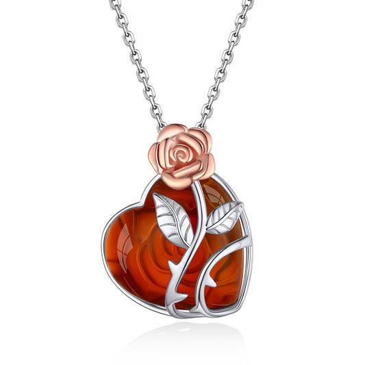 ⚡Flash Sale Sterling Silver Rose Heart Healing Crystal Necklace