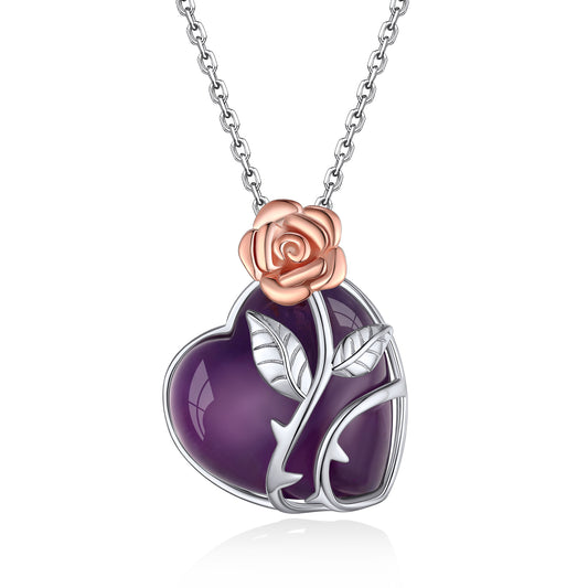 ⚡Flash Sale Sterling Silver Rose Heart Healing Crystal Necklace