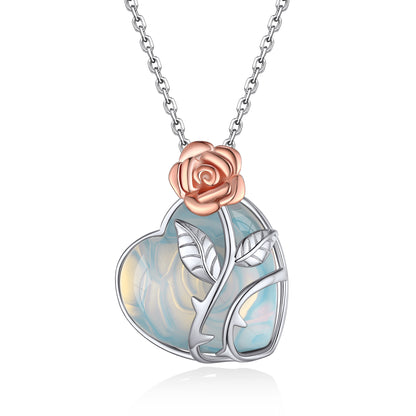 Sterling Silver Rose Heart Healing Crystal Necklace