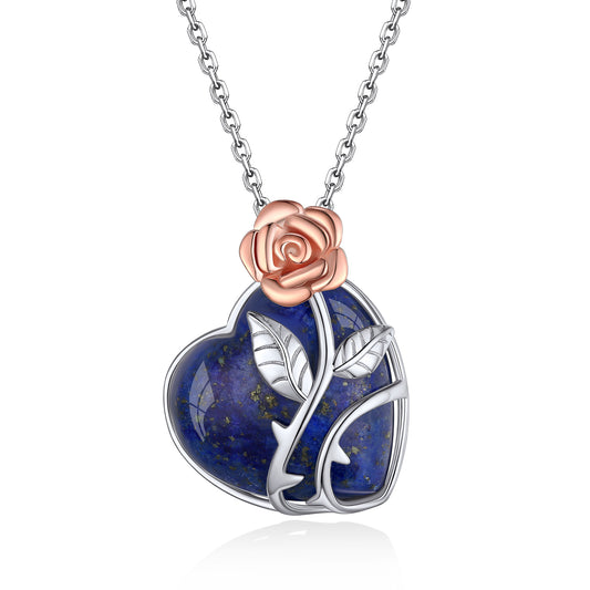 ⚡Flash Sale Sterling Silver Rose Heart Healing Crystal Necklace