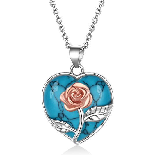 ⚡Flash Sale Sterling Silver Rose Flower Healing Crystal Heart Necklace