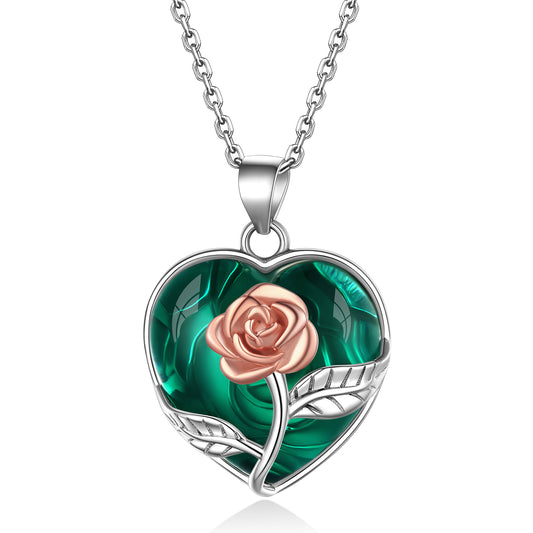 ⚡Flash Sale Sterling Silver Rose Flower Healing Crystal Heart Necklace