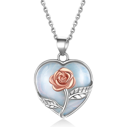 Sterling Silver Rose Flower Healing Crystal Heart Necklace