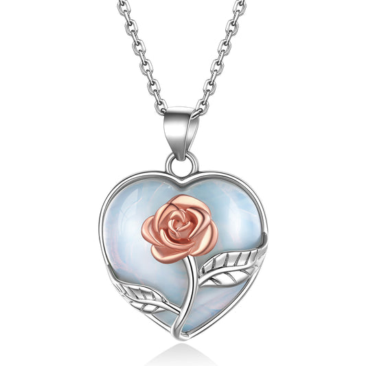 ⚡Flash Sale Sterling Silver Rose Flower Healing Crystal Heart Necklace