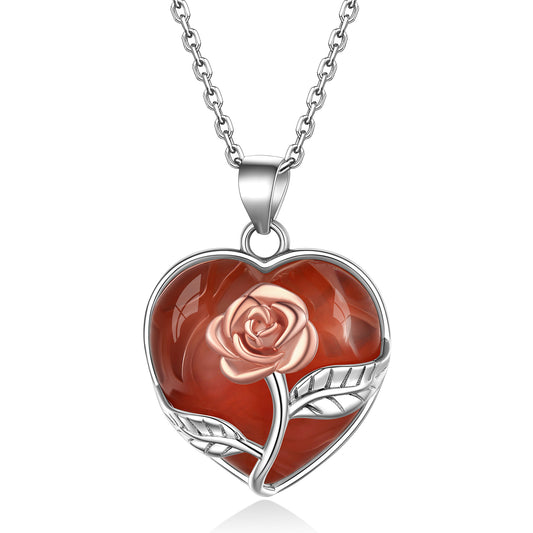 ⚡Flash Sale Sterling Silver Rose Flower Healing Crystal Heart Necklace