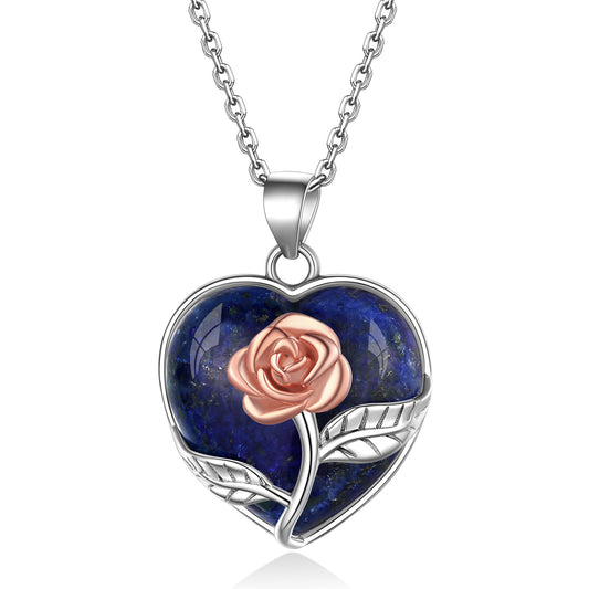 ⚡Flash Sale Sterling Silver Rose Flower Healing Crystal Heart Necklace