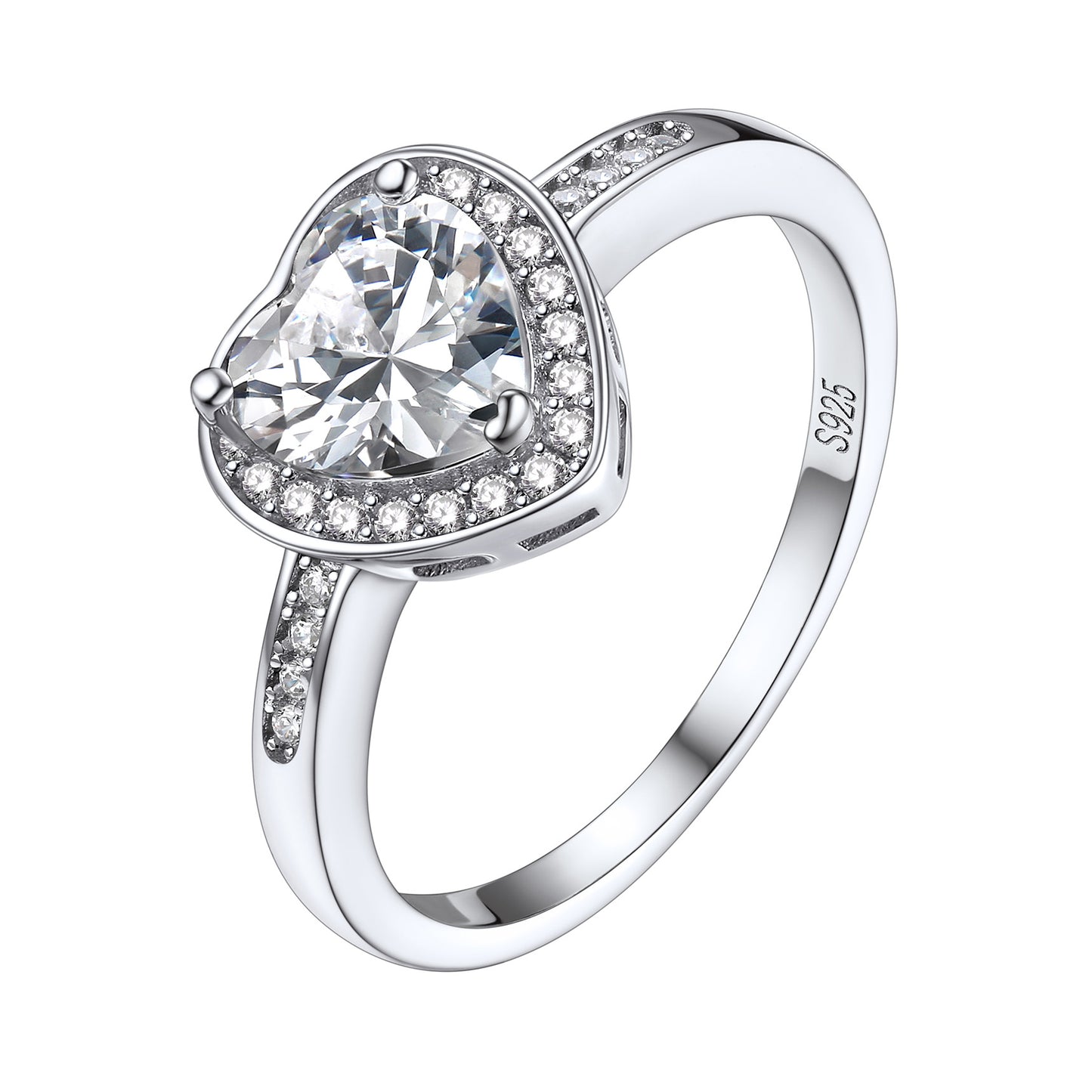 Sterling Silver Heart Cubic Zirconia Engagement Rings For Women