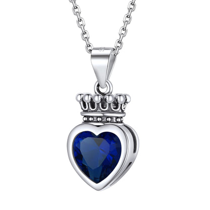 Sterling Silver Crown Heart Birthstone Necklace For Women