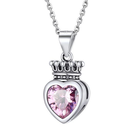 Sterling Silver Crown Heart Birthstone Necklace For Women