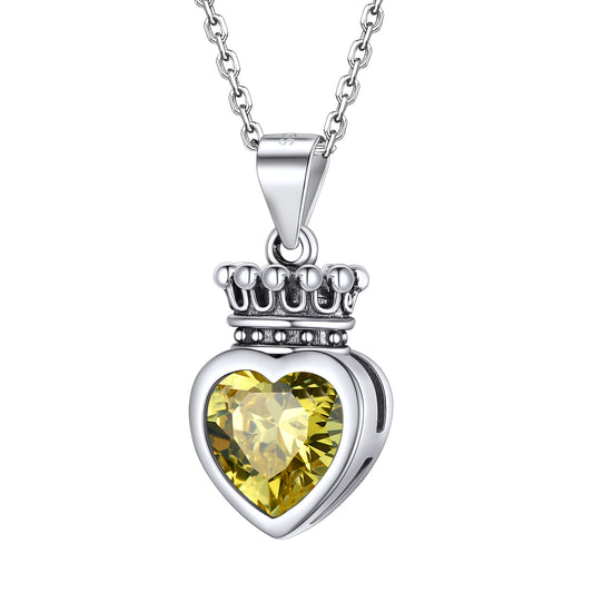 Sterling Silver Crown Heart Birthstone Necklace For Women