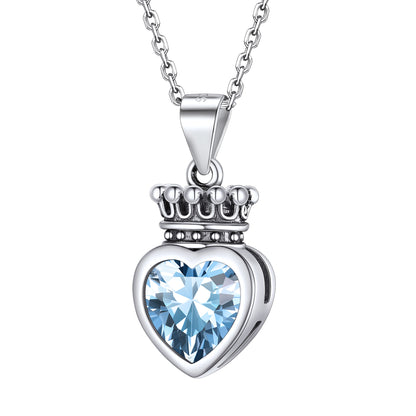 Sterling Silver Crown Heart Birthstone Necklace For Women