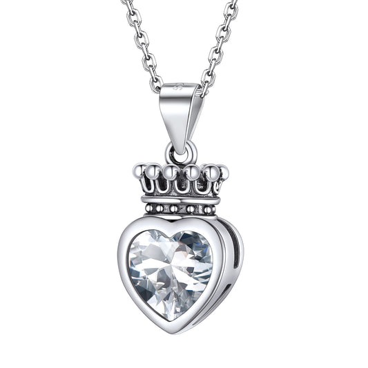 Sterling Silver Crown Heart Birthstone Necklace For Women