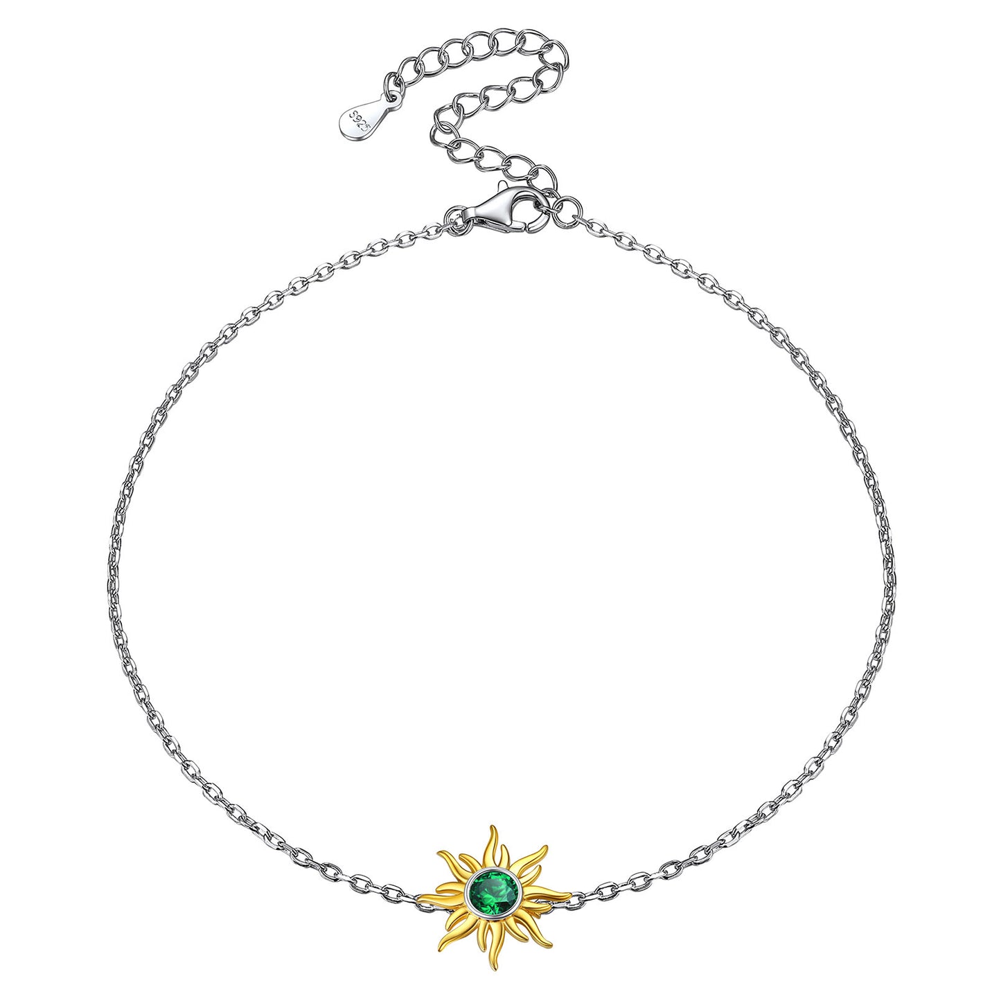 925 Sterling Silver Sun Birthstone Chain Anklet for Women