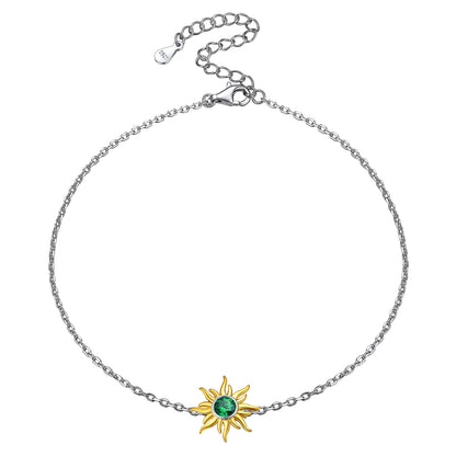 925 Sterling Silver Sun Birthstone Chain Anklet for Women