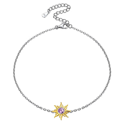 925 Sterling Silver Sun Birthstone Chain Anklet for Women