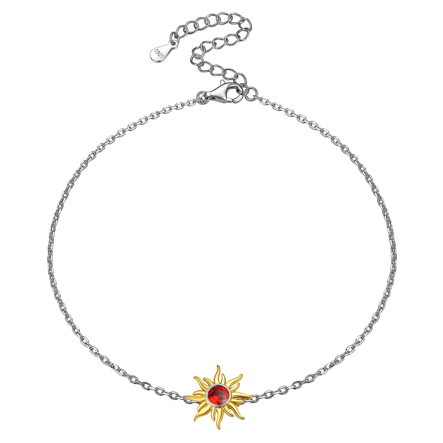 925 Sterling Silver Sun Birthstone Chain Anklet for Women