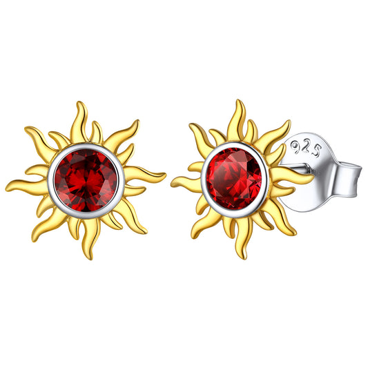Sterling Silver Sun Burst Birthstone Stud Earrings