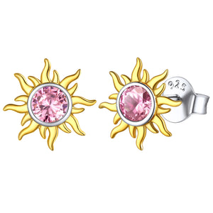 Sterling Silver Sun Burst Birthstone Stud Earrings