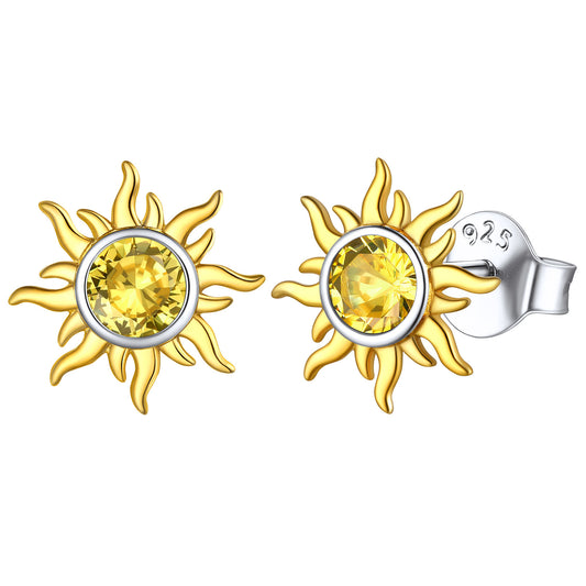 Sterling Silver Sun Burst Birthstone Stud Earrings