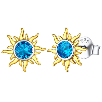 Sterling Silver Sun Burst Birthstone Stud Earrings