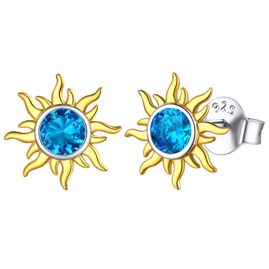 Sterling Silver Sun Burst Birthstone Stud Earrings