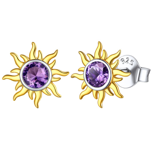 Sterling Silver Sun Burst Birthstone Stud Earrings